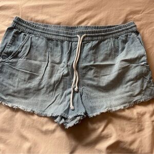 Aerie Blue Jean Shorts with Distressed Hem and Elastic Waistband